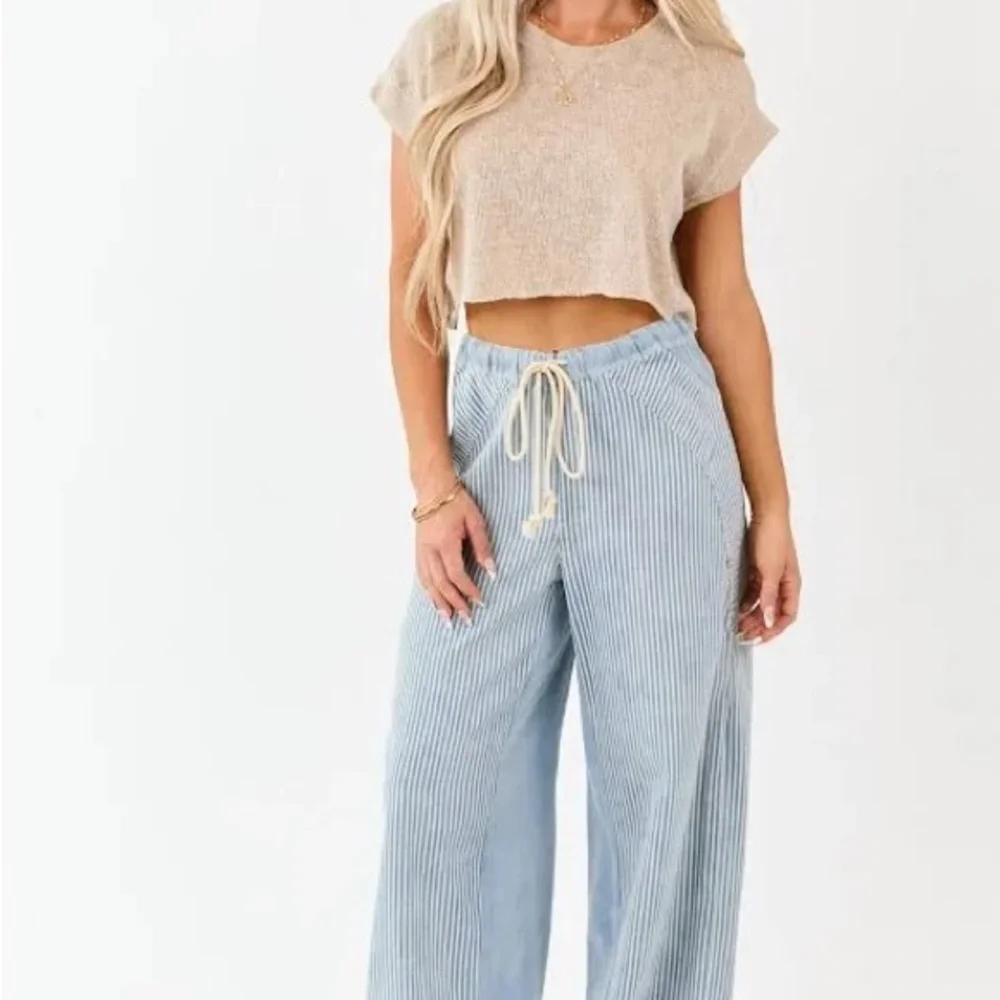 ee•some Striped Blue Wide-Leg Pants/jeans Medium - Picture 5 of 8